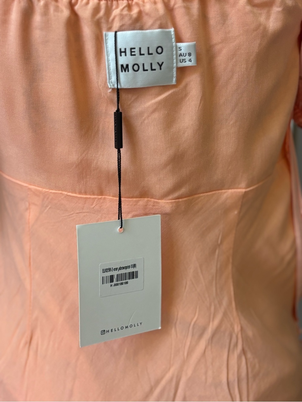Hello Molly NWT Peach Floral Tie Front Puff Sleeve Midi Dress US 4 - Picture 9 of 14